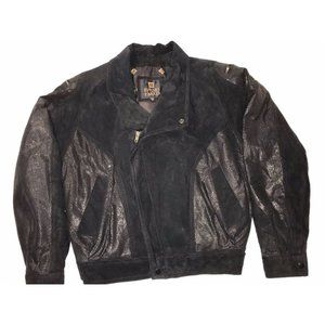 Byrnes & Baker Genuine black Suede Leather Coat Biker Bomber Jacket Size S